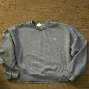 Adidas Gray Crewneck Sweater with Ribbed Cuffs